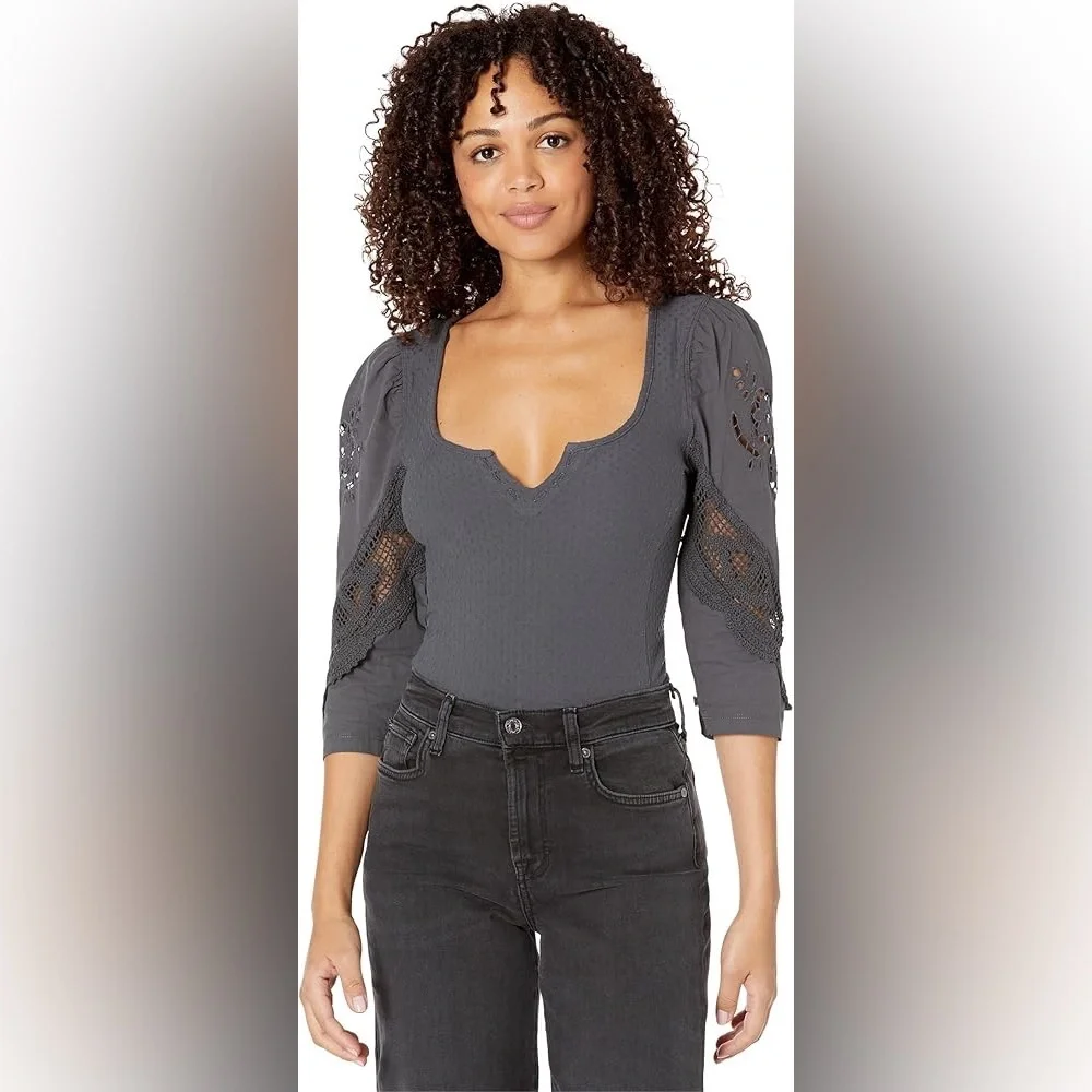 Free People Brunch Date Top in Metal Stiletto- NWT SIZE L